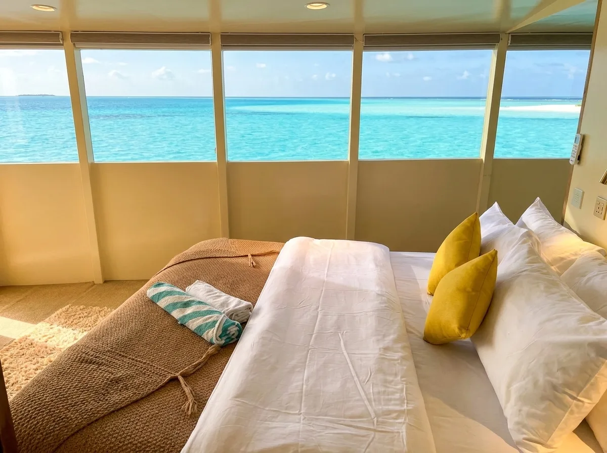 Cabins aboard Atoll Villa, a private luxury yacht in the Maldives