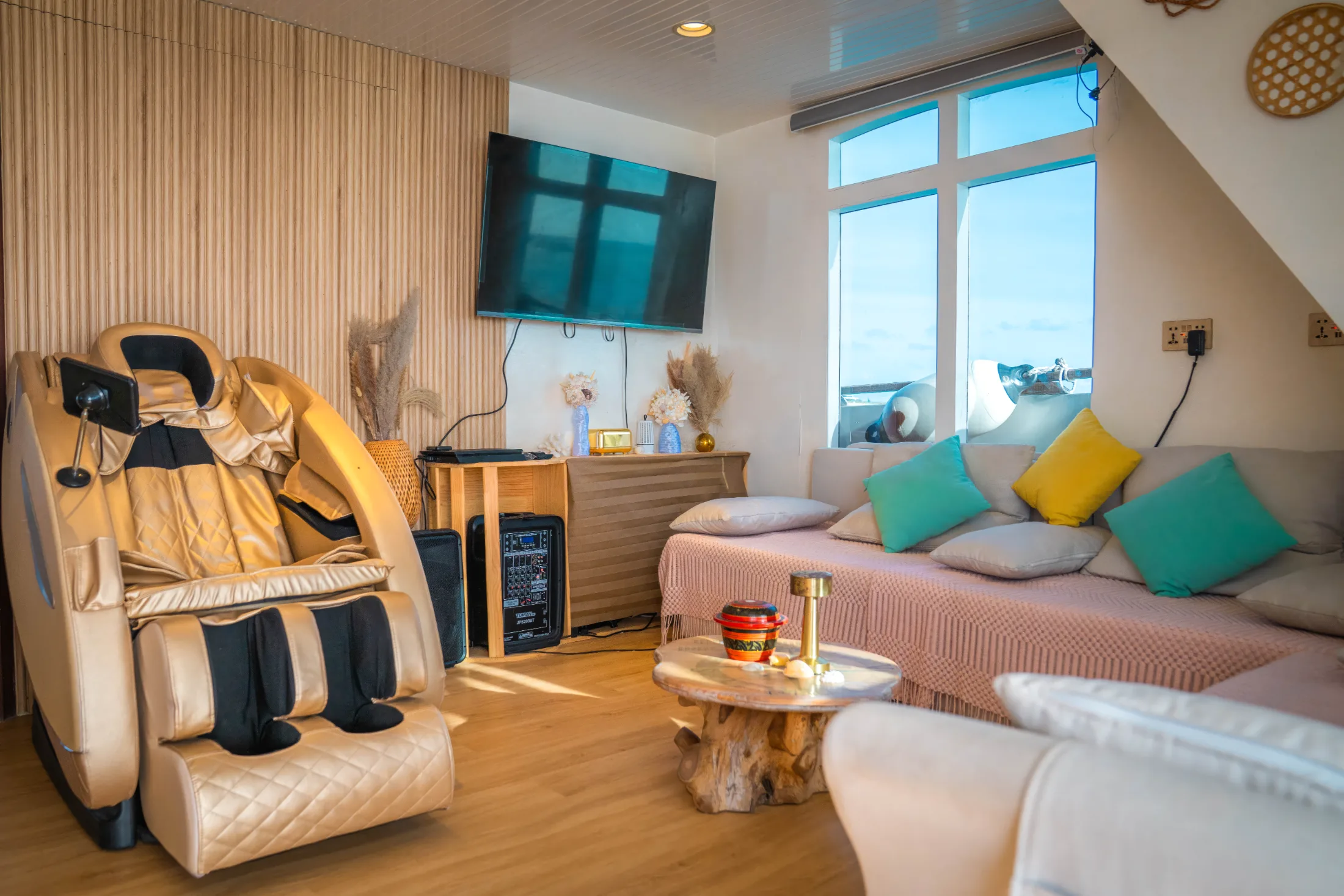 Indoor Lounge aboard Atoll Villa, a private luxury yacht in the Maldives
