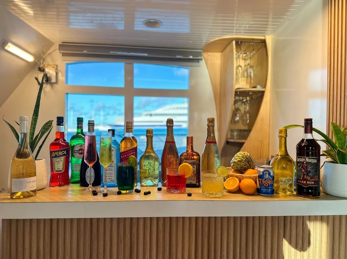 Bar aboard Atoll Villa, a private luxury yacht in the Maldives